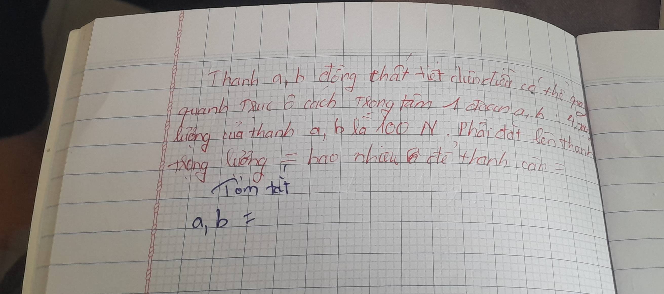 Thank a b dóng tharet cāndii cǒ the g 
quanh TRuc B Cuch TRong tang I dcm a, 6 4a 
Riēng huā thanh a, b 8á l0o N. Phāidat Rén than 
fhóng hāng ibāo nhuā B te thānh can 
fTom tat
a,b=