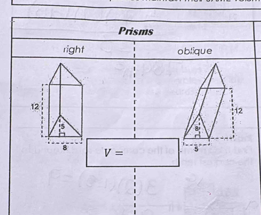 Prisms
right oblique
V=