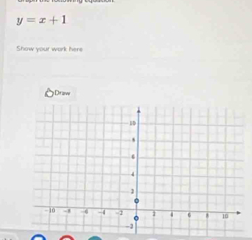 y=x+1
Show your work here 
Draw