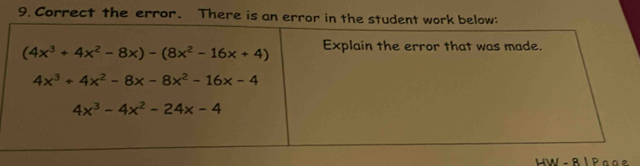 Correct the error. There is an error i
HW  - 8 I Pa g