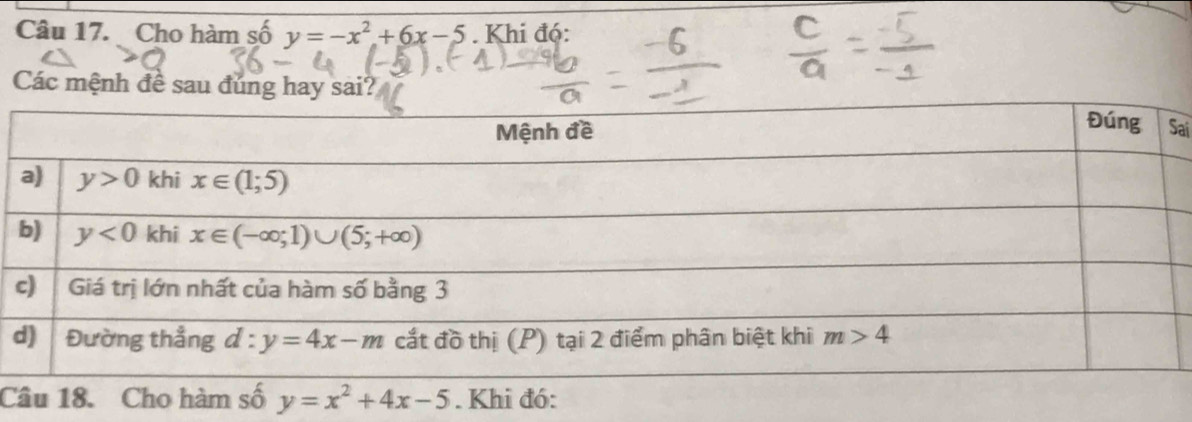 Cho hàm số y=-x^2+6x-5. Khi độ:
Các mệnh đề sau đúng hai?ai
d
C