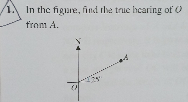 In the figure, find the true bearing of O
from A.