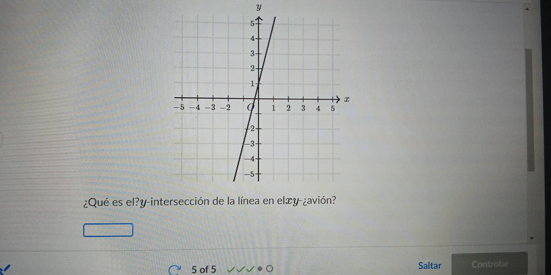 Y
¿Qué es el?y-int
5 of 5 Saltar Controlar