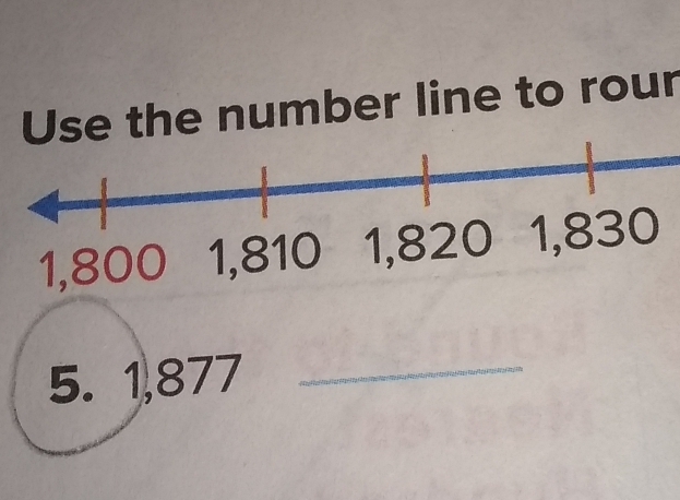 Use the number line to rour
5. 1,877
_