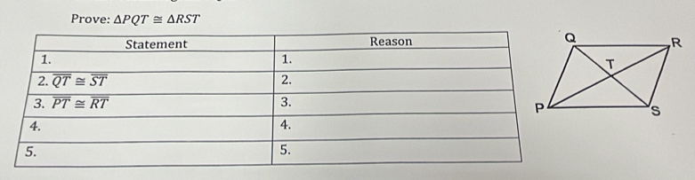 Prove: △ PQT≌ △ RST