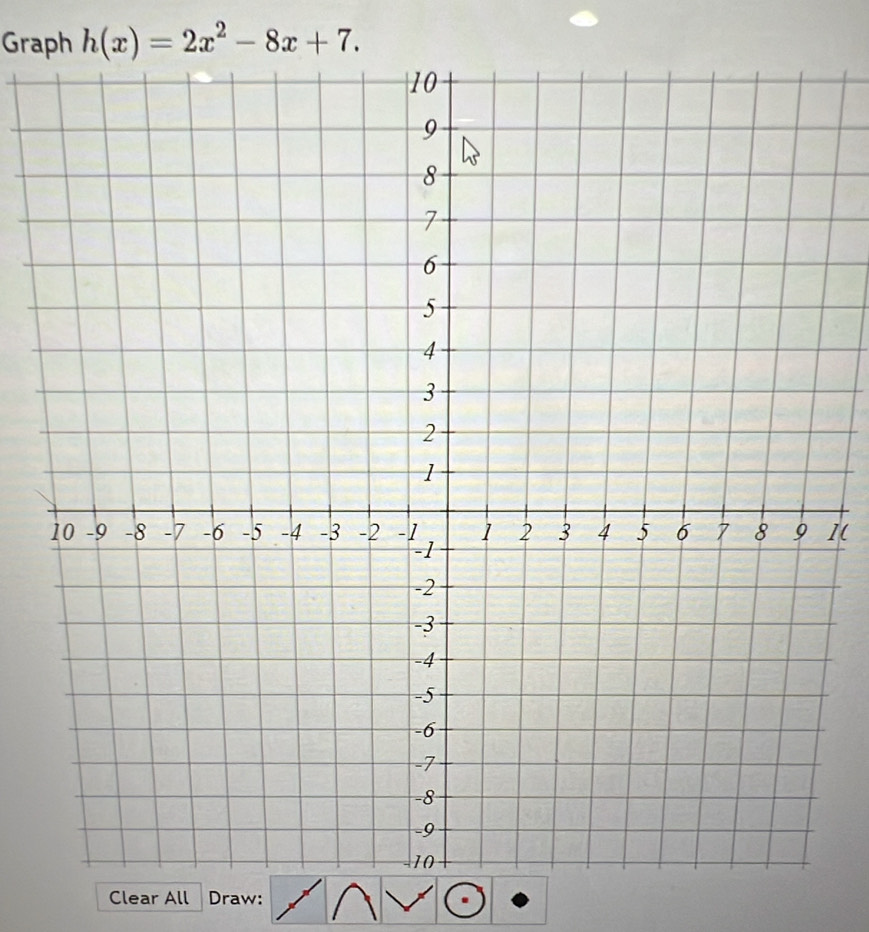 Graph h(x)=2x^2-8x+7. 
1( 
Clear All Draw: