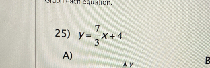 Graph each équation. 
25) y= 7/3 x+4
A) 
A y
B