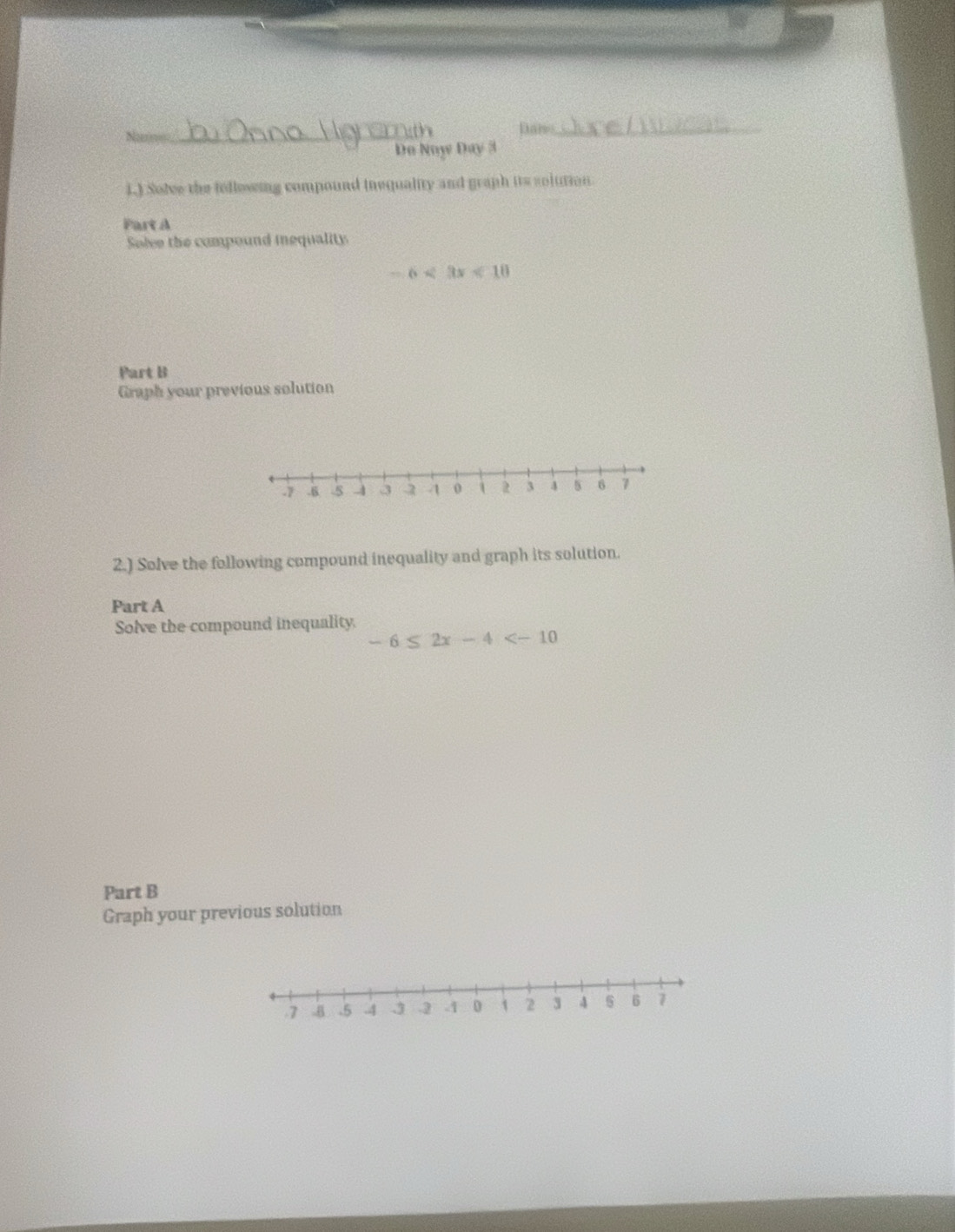 Solved: Dai_ Do Now Day 3 1.) Solve the following compound inequality ...