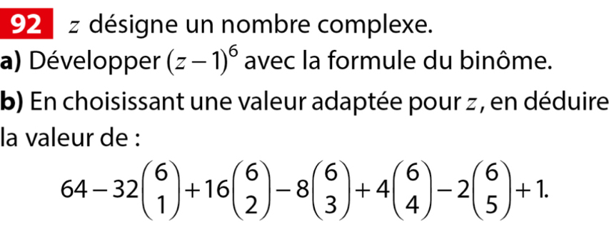 Résolu :désigne un nombre complexe. a) Développer (z-1)^6 avec la ...
