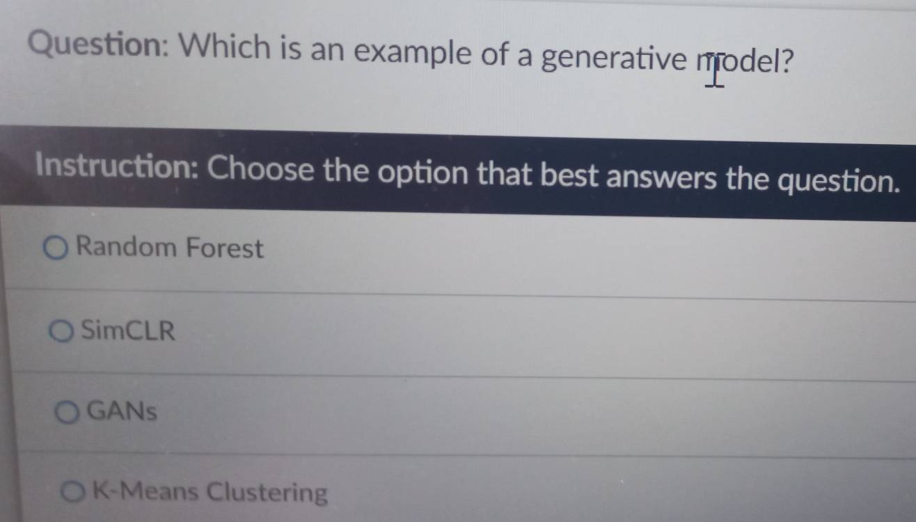 Solved: Which is an example of a generative model? Instruction: Choose ...