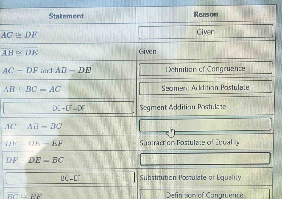 overline BC≌ overline EF Definition of Congruence