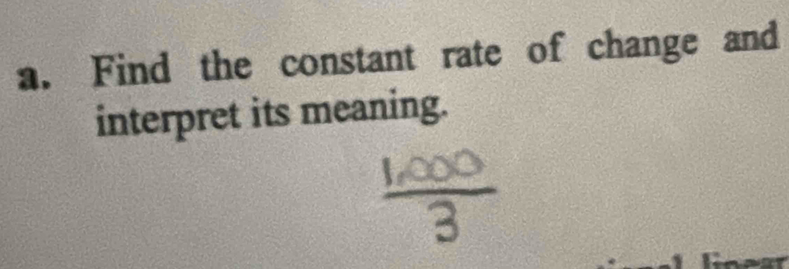 Find the constant rate of change and 
interpret its meaning.