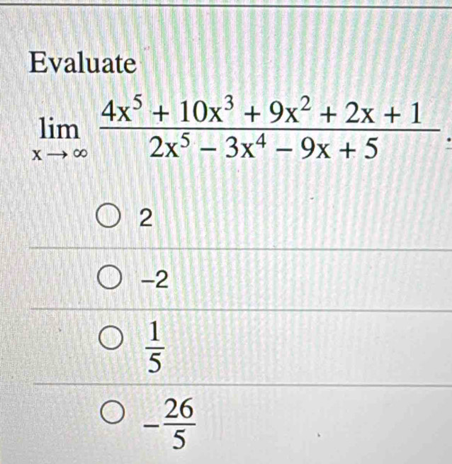 Evaluate
2
-2
 1/5 
- 26/5 