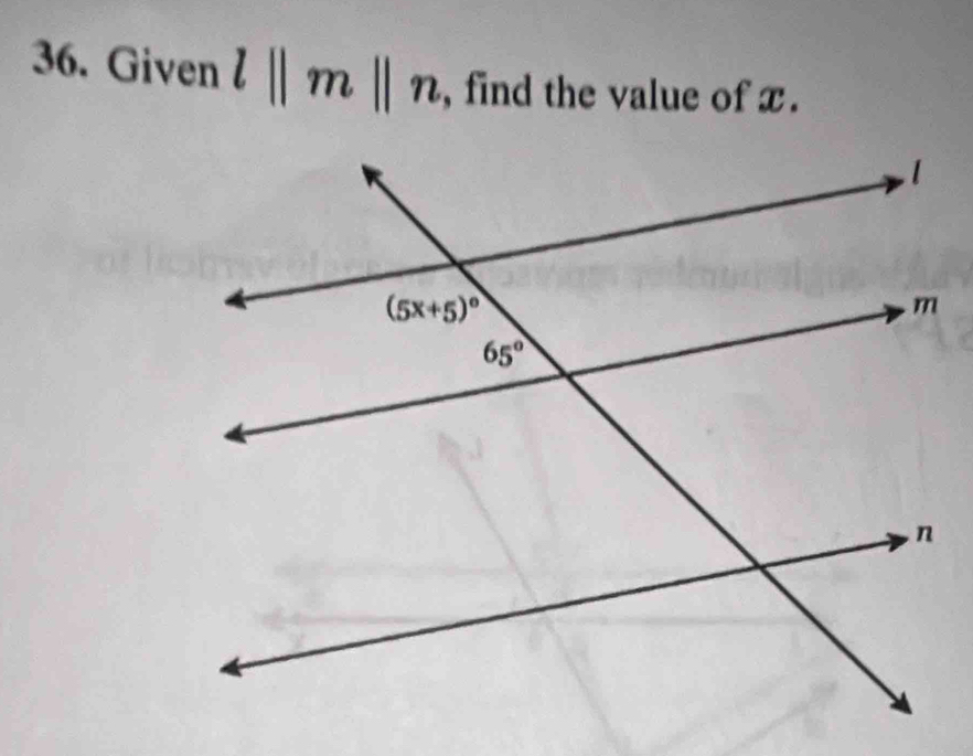 Given l||m||n , find the value of x.