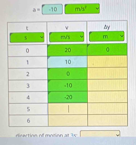 a=-10 m/s^2
direction of motion at 35°.