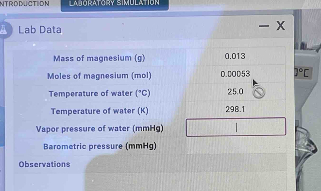 NTRODUCTION LABORATORY SIMULATION
A Lab Data - x