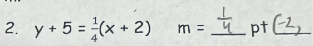 y+5= 1/4 (x+2) m= _ p^+ _