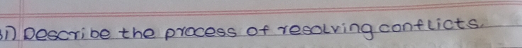 pescribe the process of resolving conflicts.