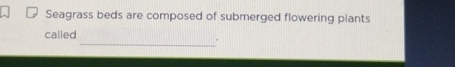 Seagrass beds are composed of submerged flowering plants 
_ 
called