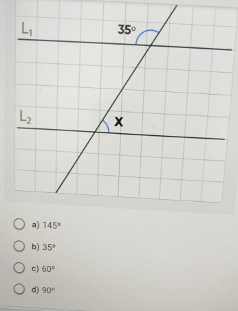 b) 35°
c) 60°
d) 90°