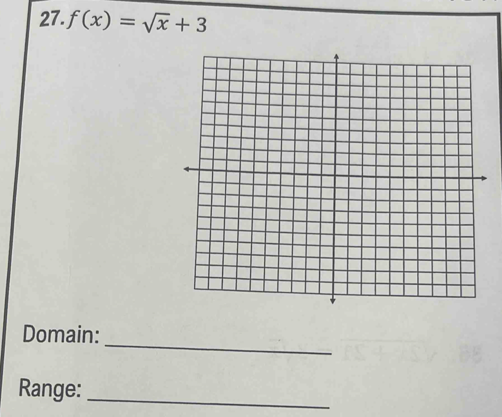 f(x)=sqrt(x)+3
_ 
Domain: 
Range:_