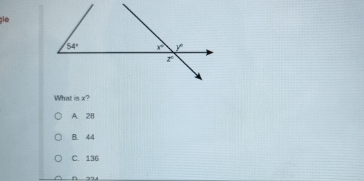 gie
What is x?
A. 28
B. 44
C. 136