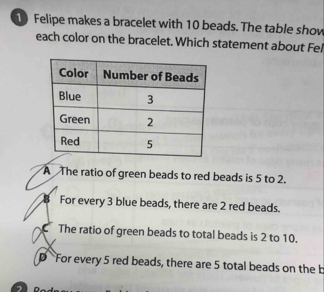 Solved: Felipe makes a bracelet with 10 beads. The table show each ...