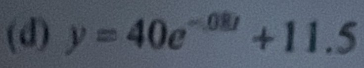 y=40e^(-08t)+11.5