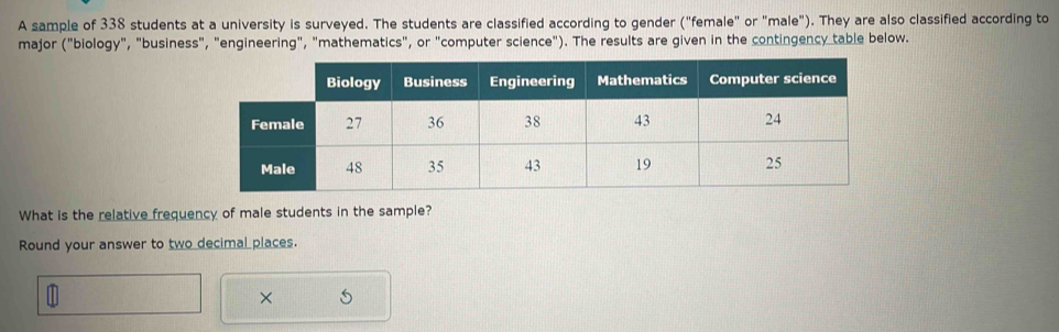 Solved: A sample of 338 students at a university is surveyed. The ...
