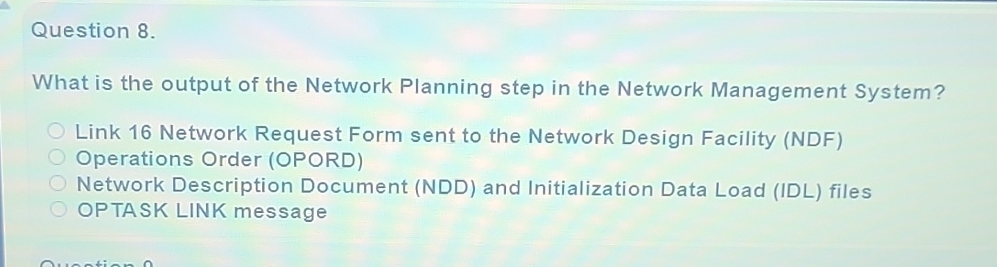 Solved: What is the output of the Network Planning step in the Network ...