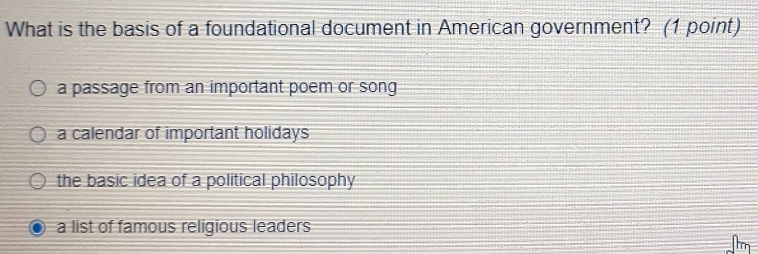 Solved: What is the basis of a foundational document in American ...