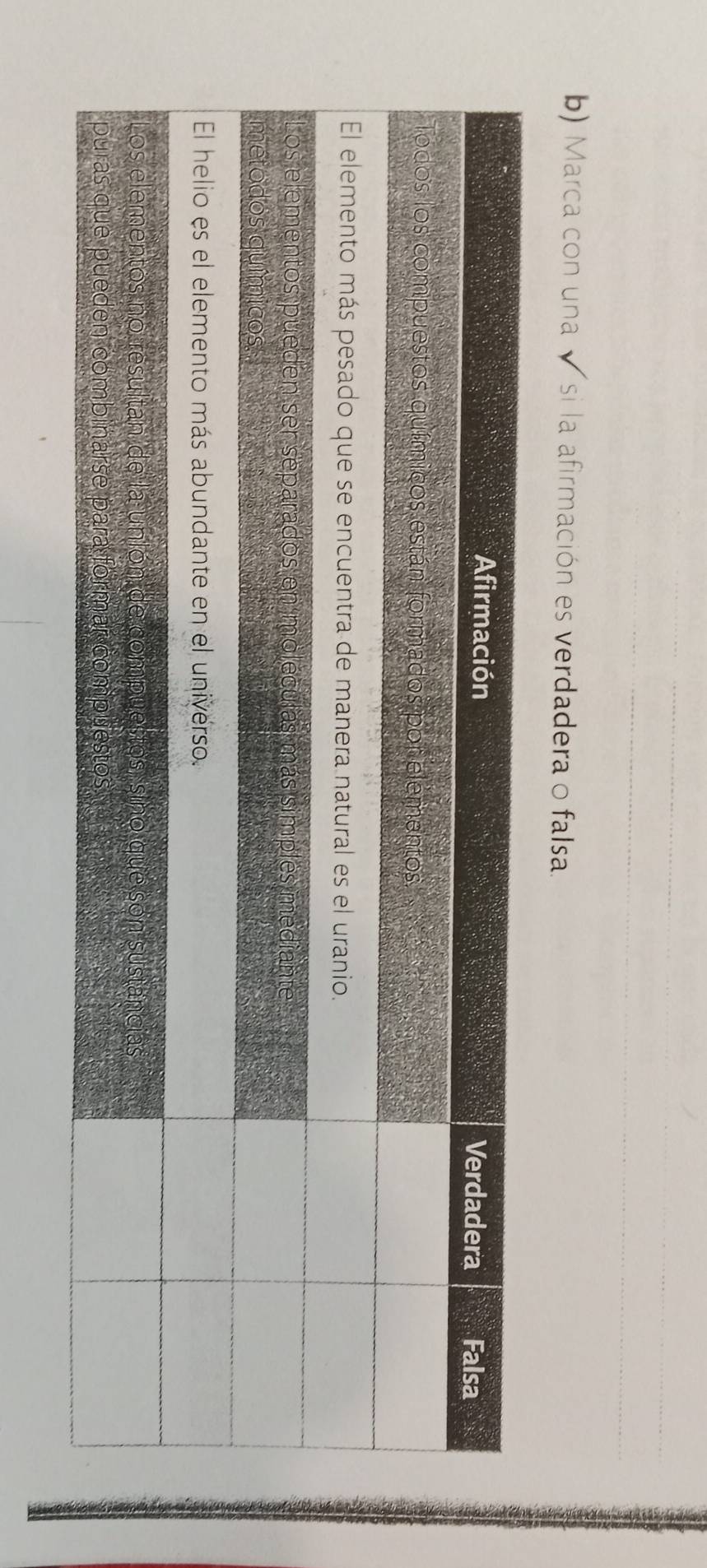 Marca con una vsi la afirmación es verdadera o falsa.