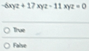 2 _  +17xyz-11xyz=0
True
False