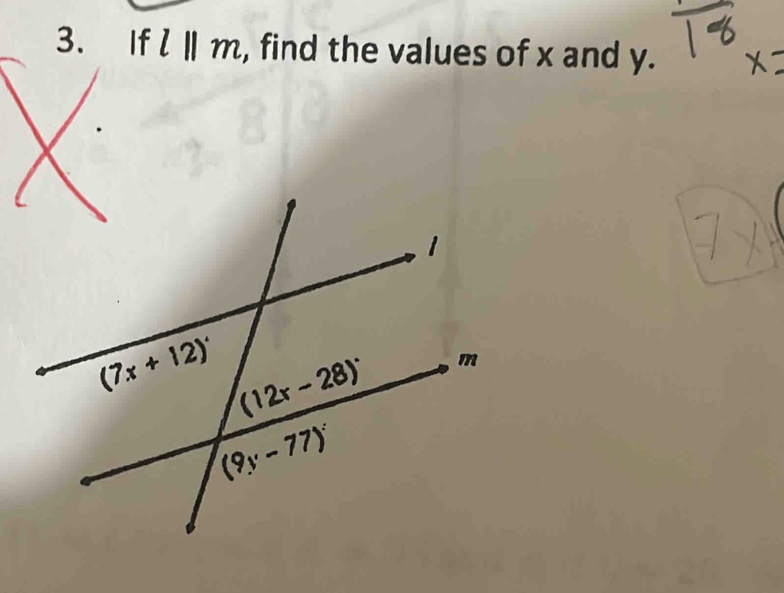 If l||m , find the values of x and y.