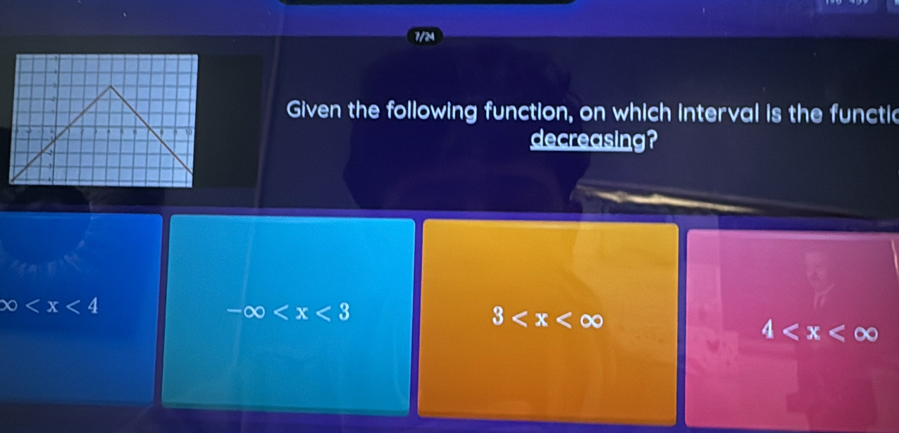 7/24
Given the following function, on which interval is the functie
decreasing?
∈fty
-∈fty
3
4