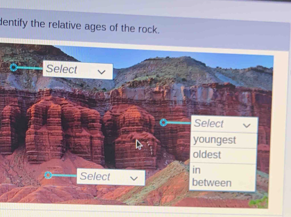 dentify the relative ages of the rock.