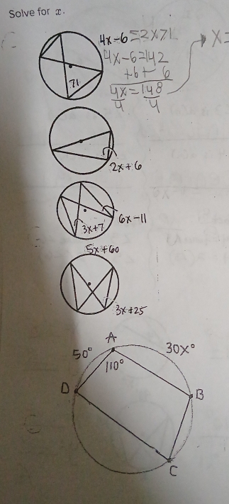 4x-6=2x>1 x=
4x-6=142
+6+6
 4x/4 = 148/4 