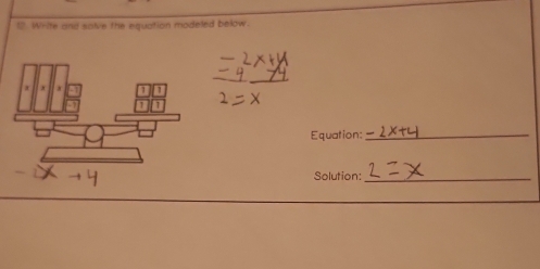 Write and salve the equation modeled below. 
_ 
Equation:_ 
Solution:_