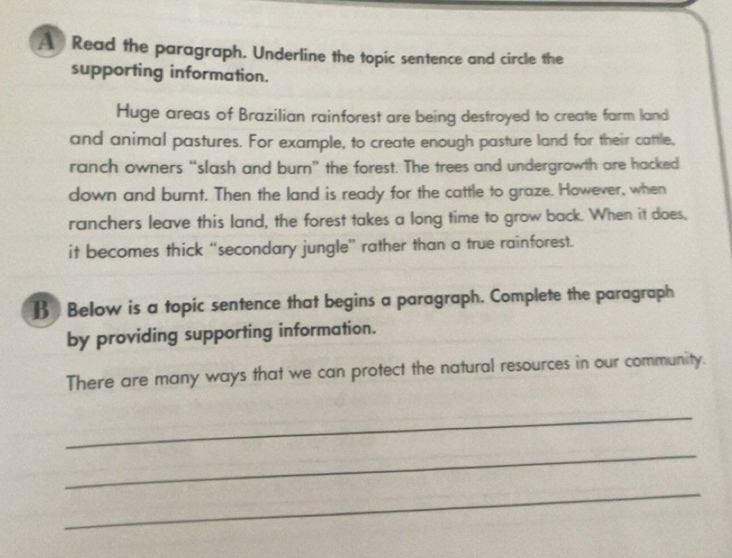 Solved: A Read the paragraph. Underline the topic sentence and circle ...
