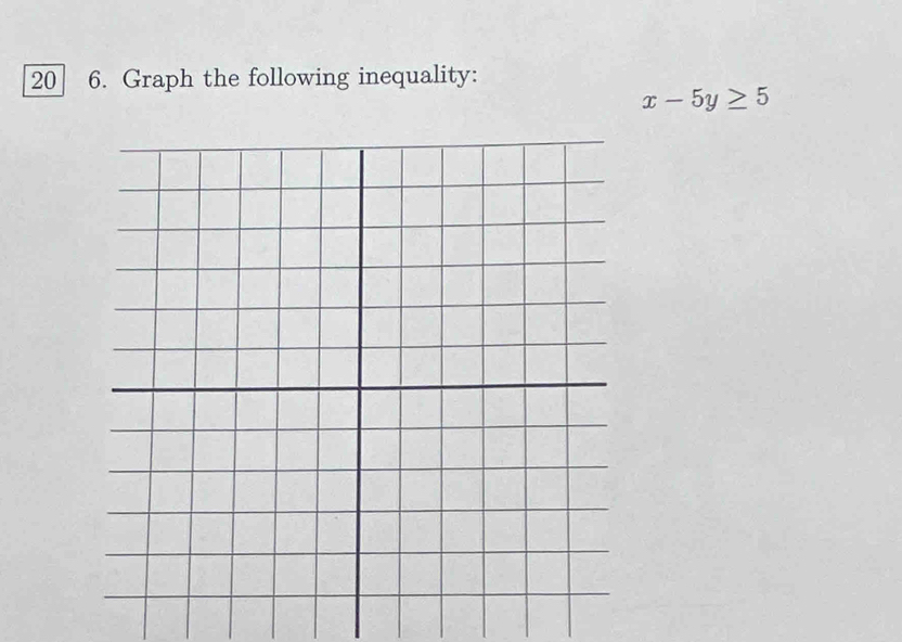 20 6. Graph the following inequality:
x-5y≥ 5