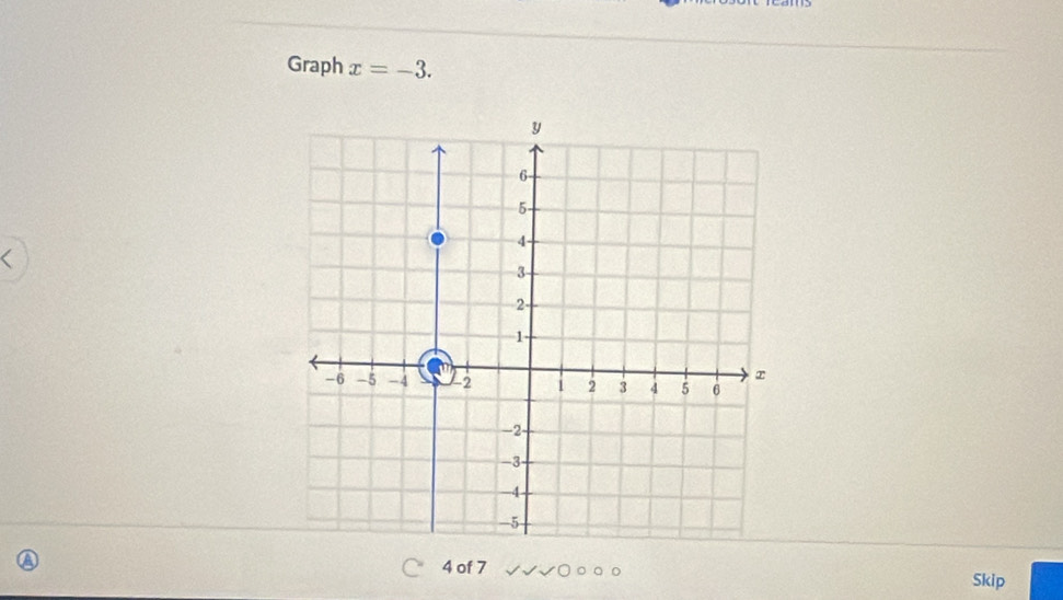 Graph x=-3.
4 of 7 
Skip