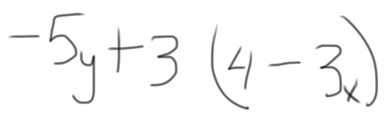 -5y+3(4-3x)