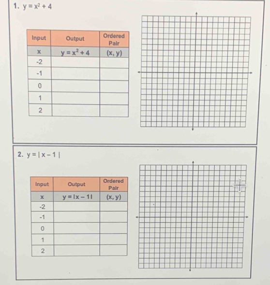 y=x^2+4
2. y=|x-1|