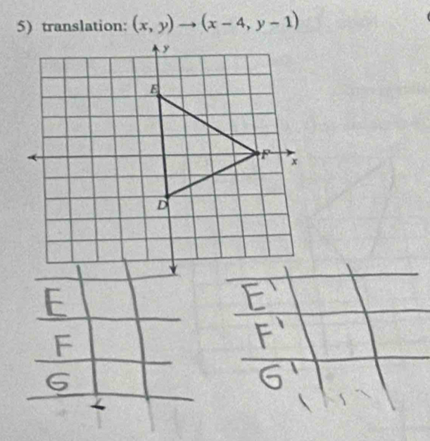 translation: (x,y)to (x-4,y-1)