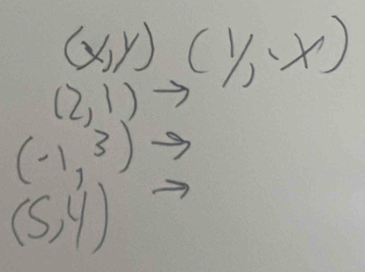 (x,y) (1/,x)
(2,1)to
(-1,3)
(5,4)