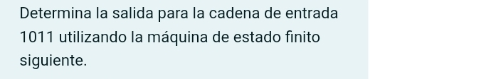 Determina la salida para la cadena de entrada
1011 utilizando la máquina de estado finito 
siguiente.