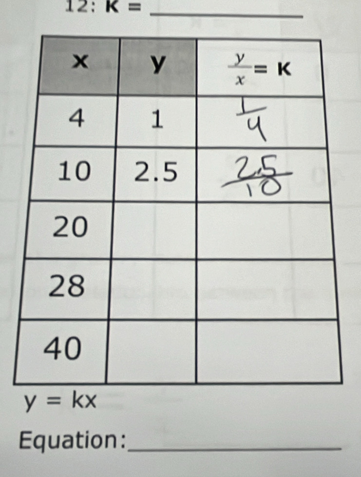 12: K= _
Equation:_