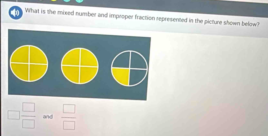 What is the mixed number and improper fraction represented in the picture shown below?
□  □ /□   and  □ /□  