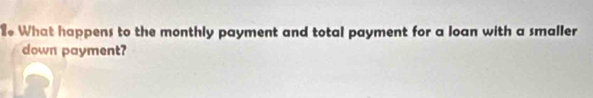 What happens to the monthly payment and total payment for a loan with a smaller 
down payment?