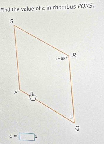 Find the value of c in rhombus PQRS.